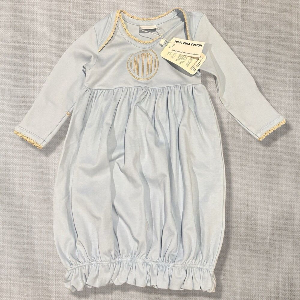 Squiggles by Charlie Blue Pima Cotton Monogram Sack Gown NB NWT Defect